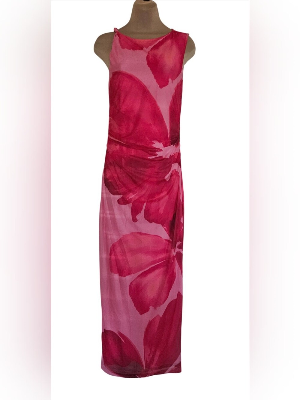 Pink Floral Fitted Maxi Dress